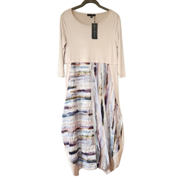 NWT KOZAN JESSICA WATERCOLOR MARBLE LOTUS MIDI DRESS SMALL WEARABLE ART - Picture 3 of 8